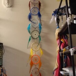 7 Chakras Bohemian Dreamcatcher Wall Tapestry - Vibrant Feather Cascade